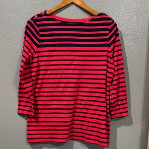 Lands' End Red and Navy Striped Boatneck Top